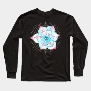 Watercolor Pink Blue Succulent Long Sleeve T-Shirt